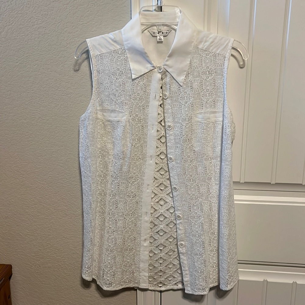 Cabi white sleeveless shirt